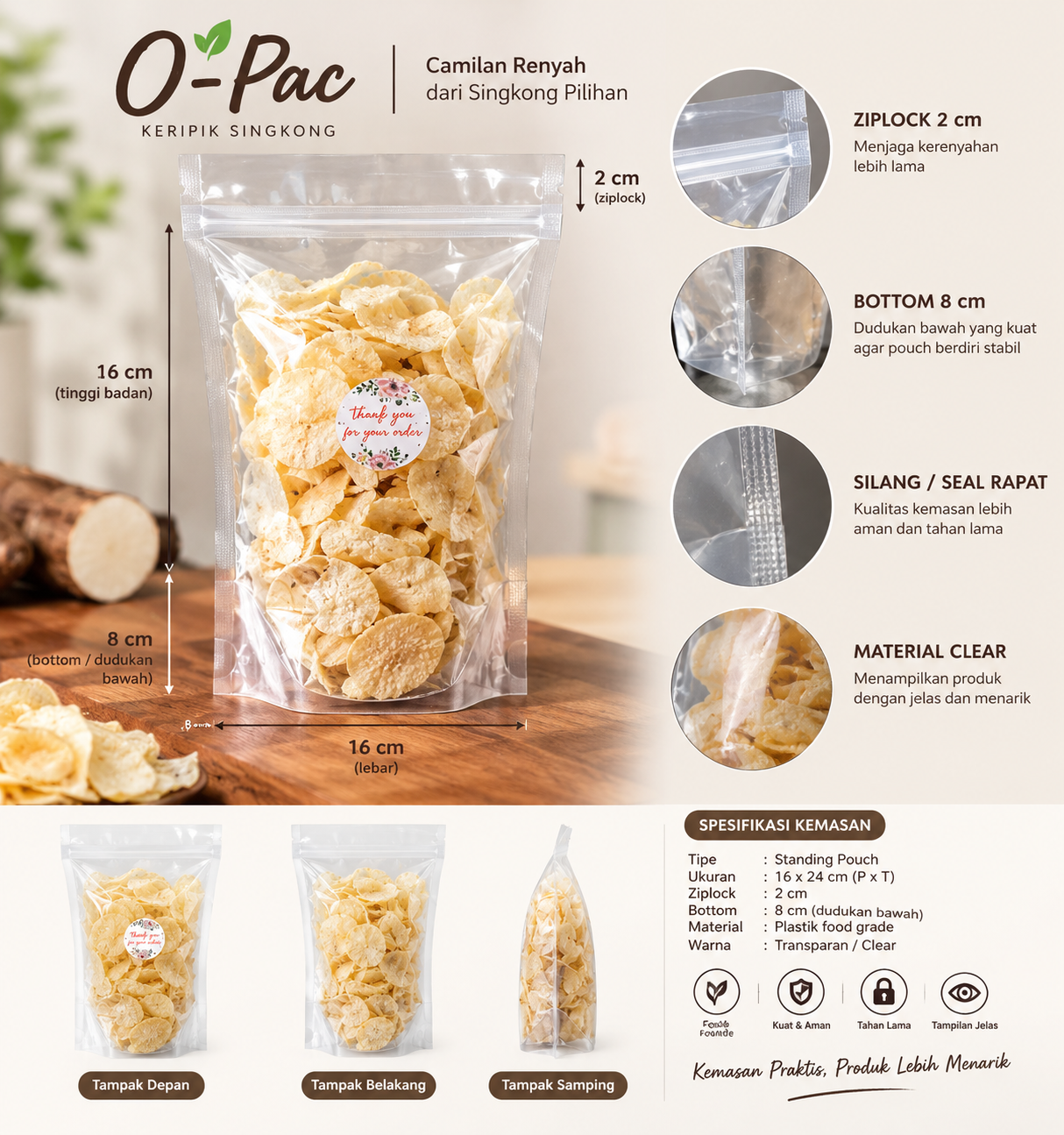 Kemasan Standing Pouch O-Pac 16x24cm